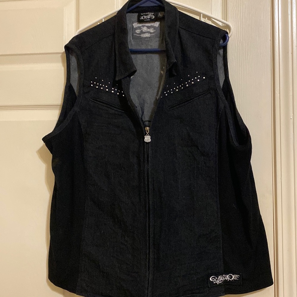 Denim biker vest